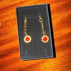 Elegant Gold and Red Dangle Earrings